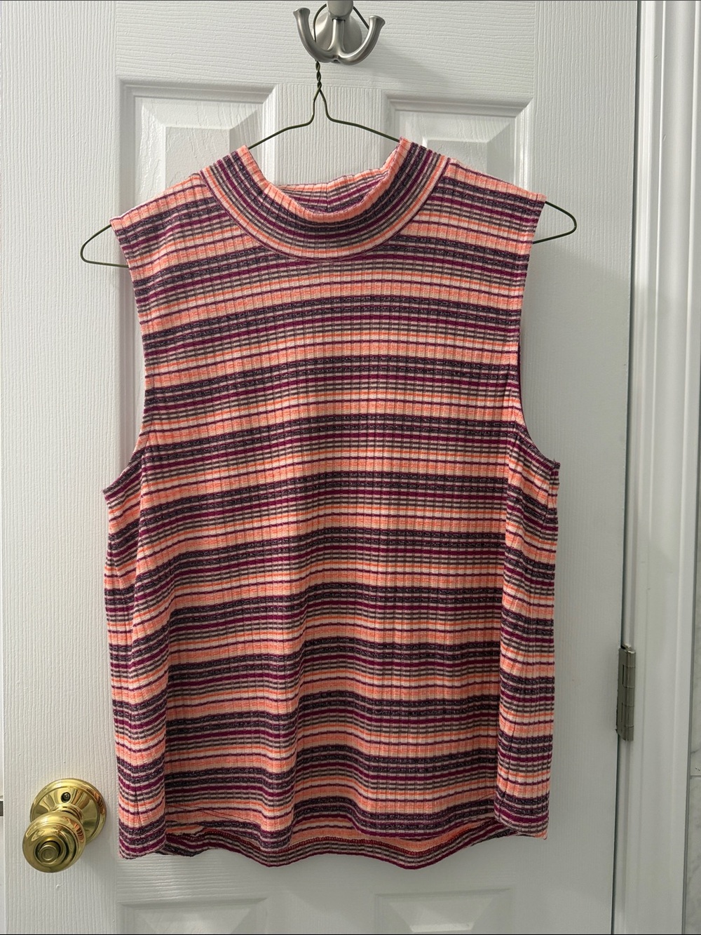 Anthropologie Sleeveless Ribbed Mock Neck Top in Pink & Purple